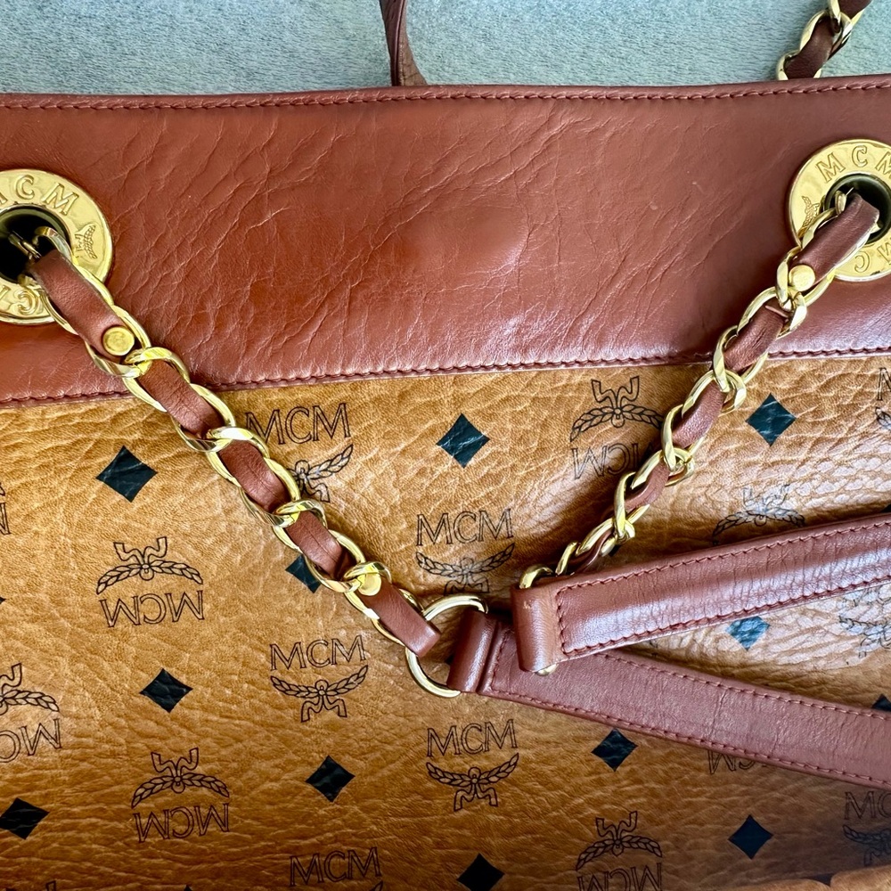 MCM Vicetos Cognac Chain Shoulder Tote Bag - Picture 7 of 16